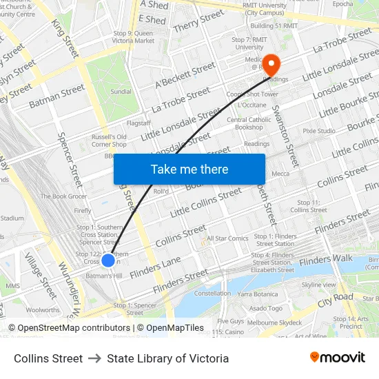 Collins Street to State Library of Victoria map