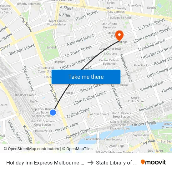 Holiday Inn Express Melbourne Little Collins to State Library of Victoria map
