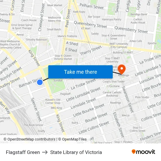 Flagstaff Green to State Library of Victoria map