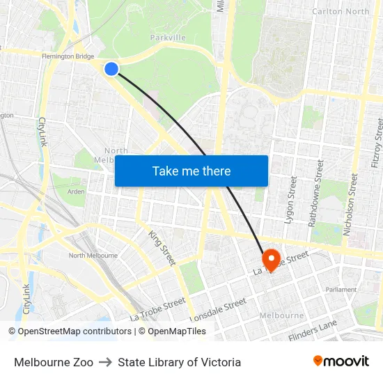 Melbourne Zoo to State Library of Victoria map