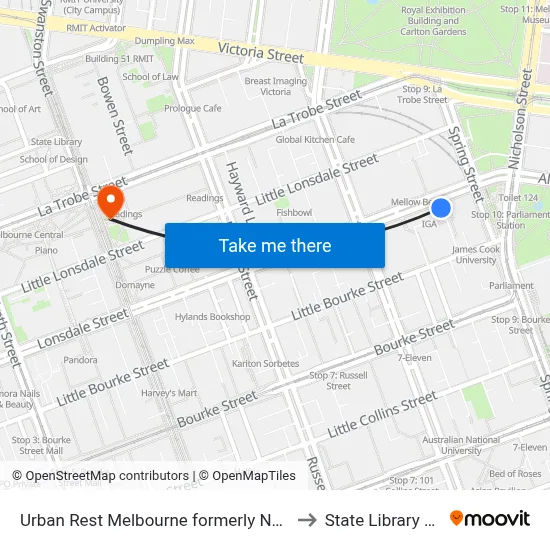 Urban Rest Melbourne formerly Nolo Apts Lonsdale St to State Library of Victoria map