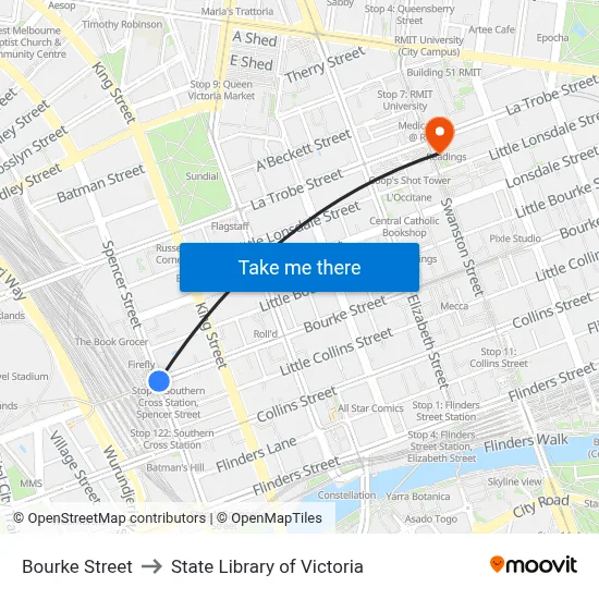 Bourke Street to State Library of Victoria map