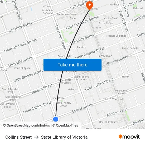 Collins Street to State Library of Victoria map