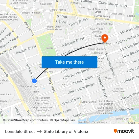 Lonsdale Street to State Library of Victoria map
