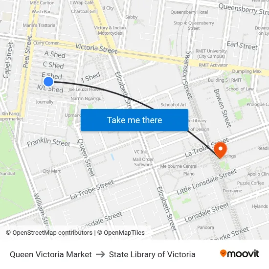 Queen Victoria Market to State Library of Victoria map