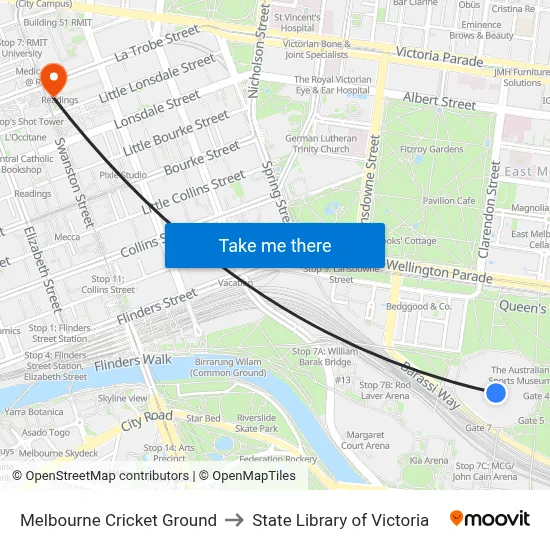 Melbourne Cricket Ground to State Library of Victoria map