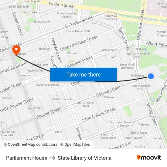 Parliament House to State Library of Victoria map