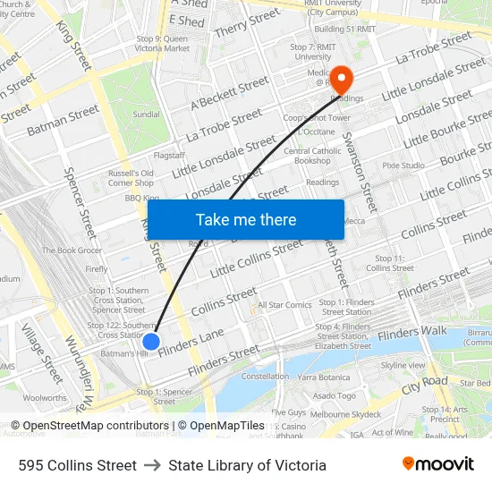 595 Collins Street to State Library of Victoria map