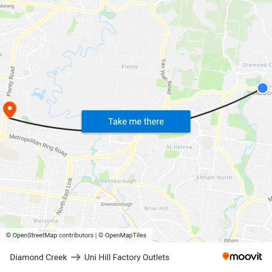 Diamond Creek to Uni Hill Factory Outlets map