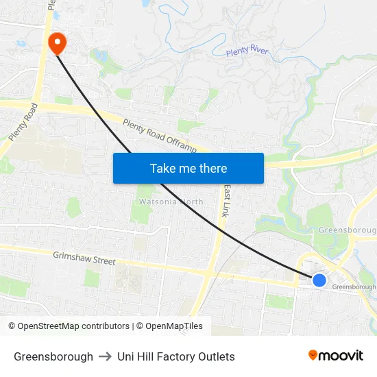 Greensborough to Uni Hill Factory Outlets map
