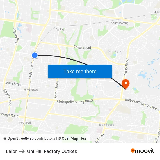 Lalor to Uni Hill Factory Outlets map
