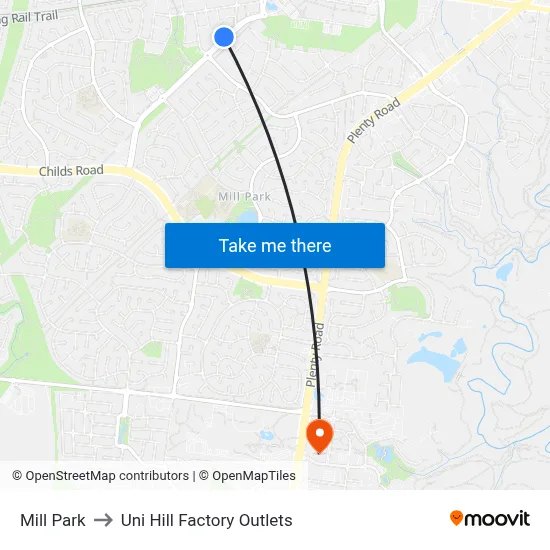 Mill Park to Uni Hill Factory Outlets map