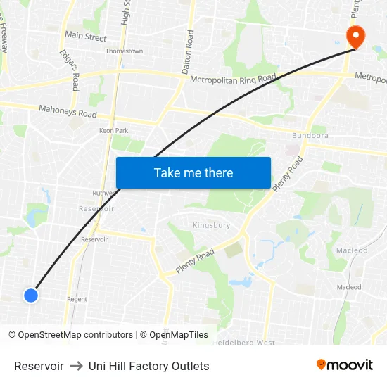 Reservoir to Uni Hill Factory Outlets map