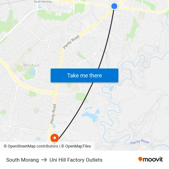 South Morang to Uni Hill Factory Outlets map
