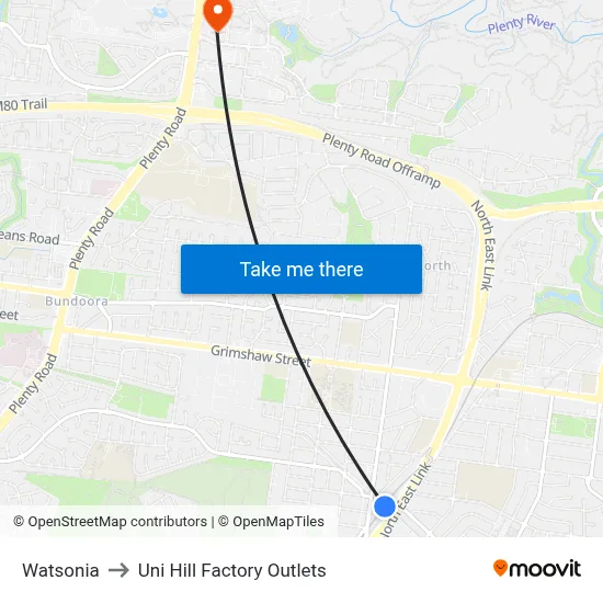 Watsonia to Uni Hill Factory Outlets map