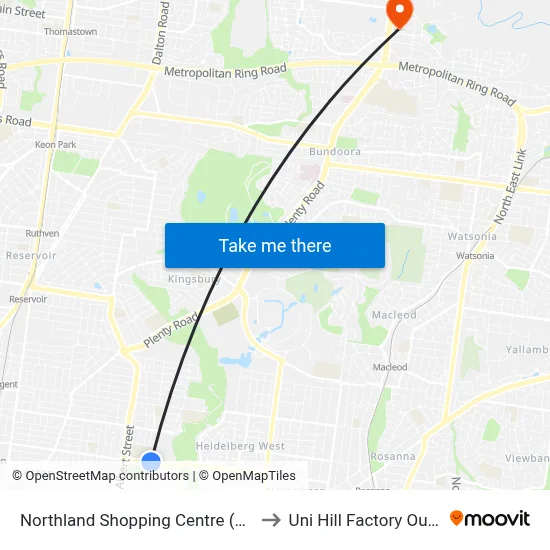 Northland Shopping Centre (Bay 8) to Uni Hill Factory Outlets map