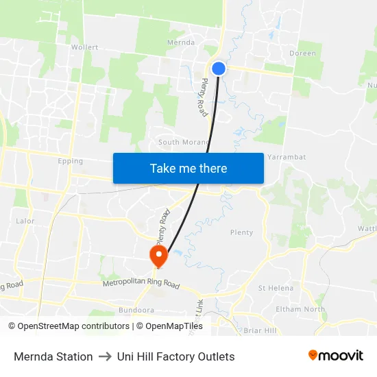 Mernda Station to Uni Hill Factory Outlets map
