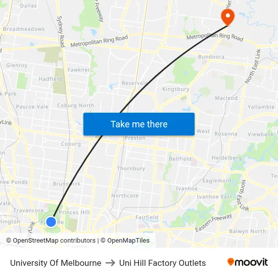 University Of Melbourne to Uni Hill Factory Outlets map