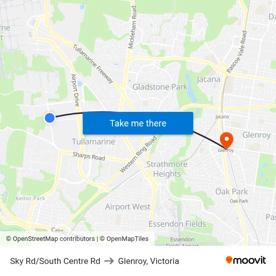 Sky Rd/South Centre Rd to Glenroy, Victoria map
