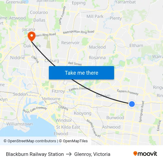 Blackburn Railway Station to Glenroy, Victoria map