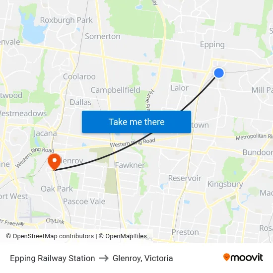 Epping Railway Station to Glenroy, Victoria map