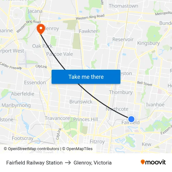 Fairfield Railway Station to Glenroy, Victoria map