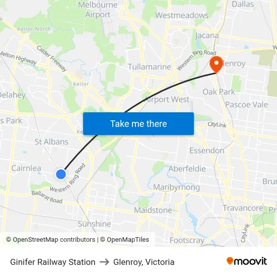 Ginifer Railway Station to Glenroy, Victoria map