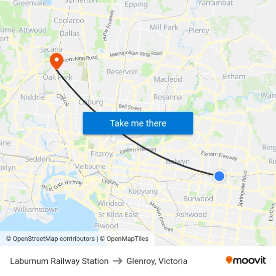 Laburnum Railway Station to Glenroy, Victoria map