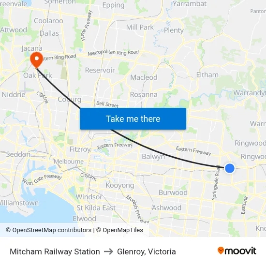 Mitcham Railway Station to Glenroy, Victoria map