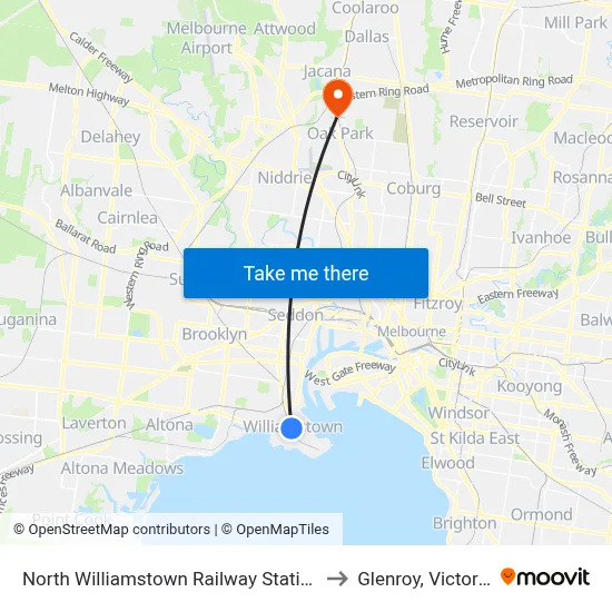 North Williamstown Railway Station to Glenroy, Victoria map