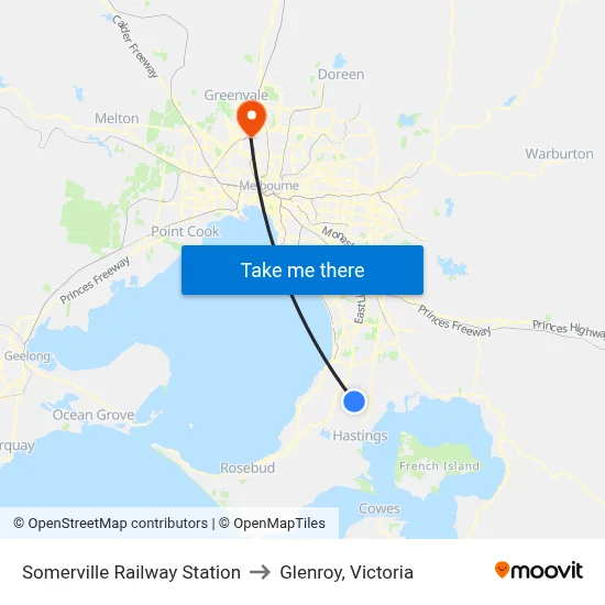 Somerville Railway Station to Glenroy, Victoria map