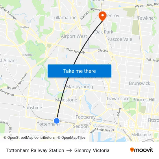Tottenham Railway Station to Glenroy, Victoria map