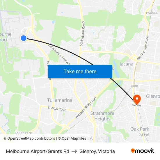 Melbourne Airport/Grants Rd to Glenroy, Victoria map