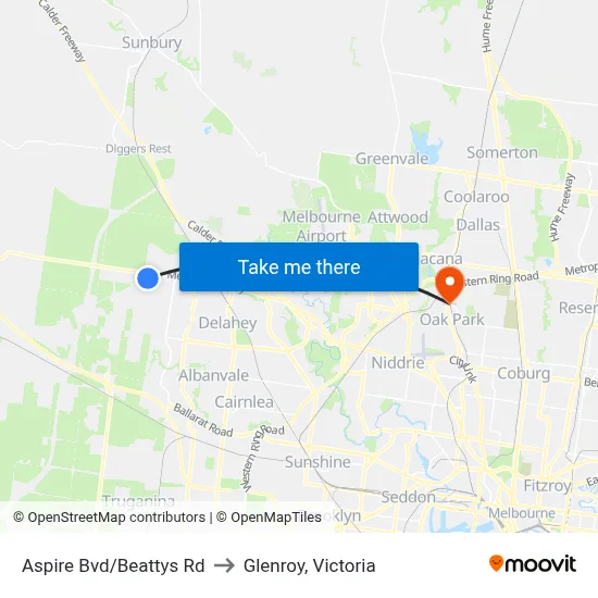 Aspire Bvd/Beattys Rd to Glenroy, Victoria map