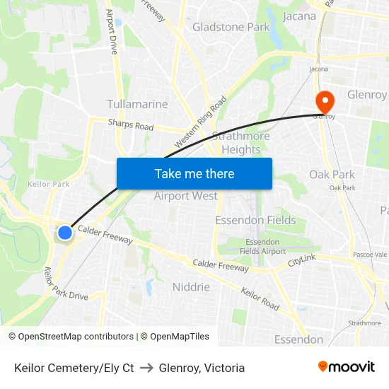 Keilor Cemetery/Ely Ct to Glenroy, Victoria map