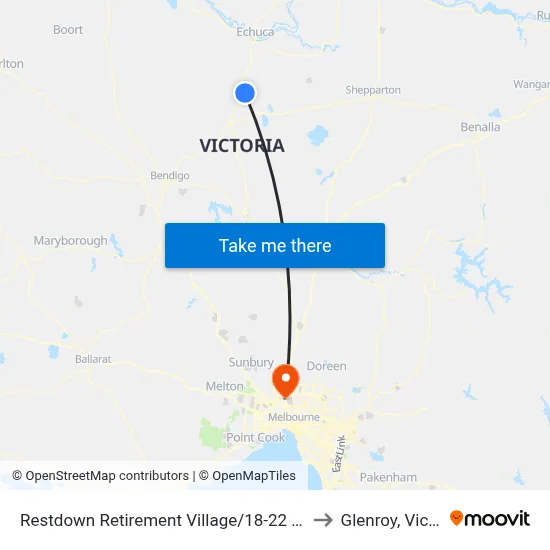 Restdown Retirement Village/18-22 Village Dr to Glenroy, Victoria map