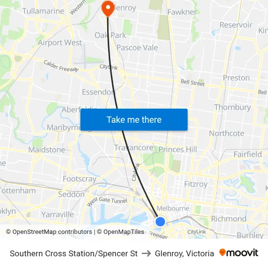 Southern Cross Station/Spencer St to Glenroy, Victoria map