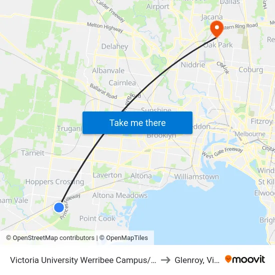 Victoria University Werribee Campus/Hoppers Lane to Glenroy, Victoria map
