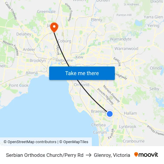 Serbian Orthodox Church/Perry Rd to Glenroy, Victoria map