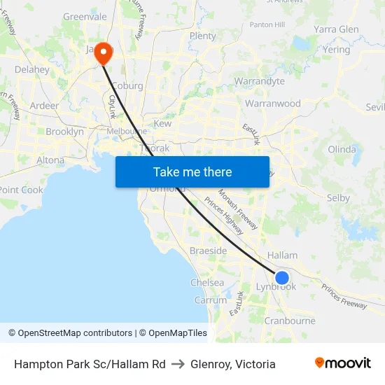 Hampton Park Sc/Hallam Rd to Glenroy, Victoria map