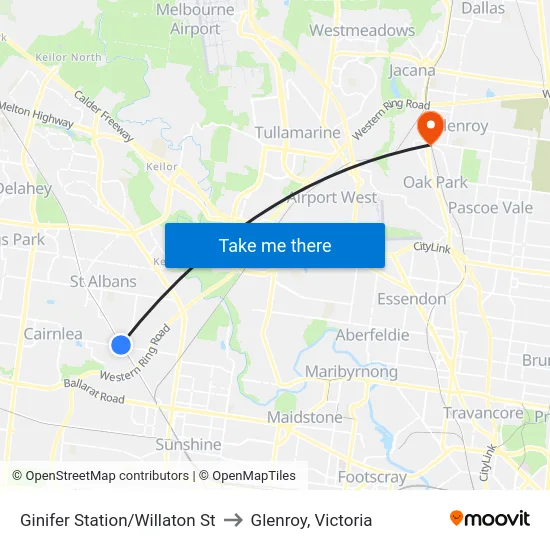 Ginifer Station/Willaton St to Glenroy, Victoria map