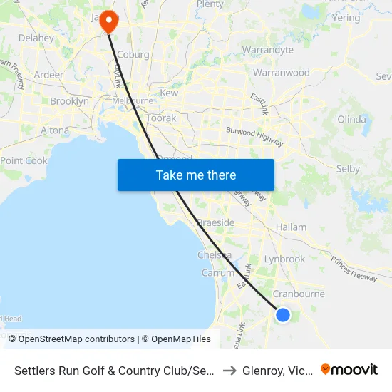 Settlers Run Golf & Country Club/Settlers Run to Glenroy, Victoria map