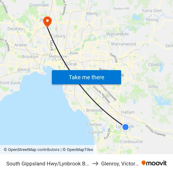 South Gippsland Hwy/Lynbrook Bvd to Glenroy, Victoria map