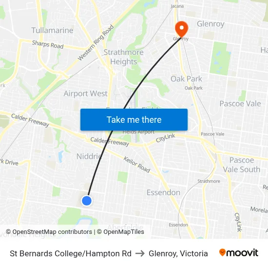 St Bernards College/Hampton Rd to Glenroy, Victoria map
