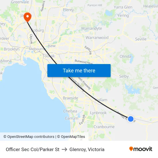 Officer Sec Col/Parker St to Glenroy, Victoria map