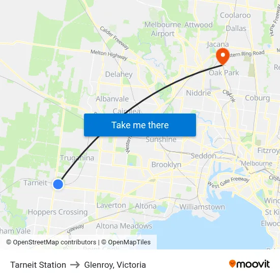 Tarneit Station to Glenroy, Victoria map
