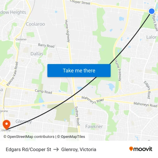 Edgars Rd/Cooper St to Glenroy, Victoria map