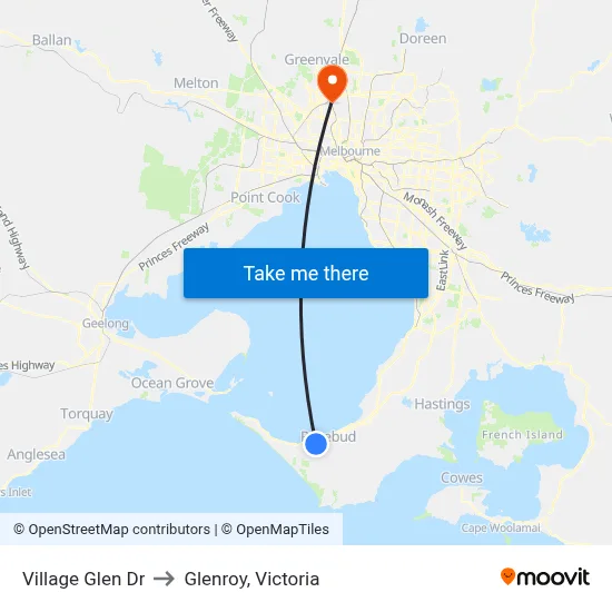 Village Glen Dr to Glenroy, Victoria map