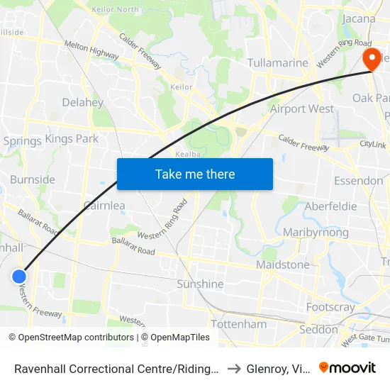 Ravenhall Correctional Centre/Riding Boundary Rd to Glenroy, Victoria map