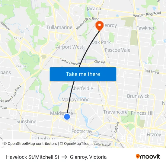 Havelock St/Mitchell St to Glenroy, Victoria map